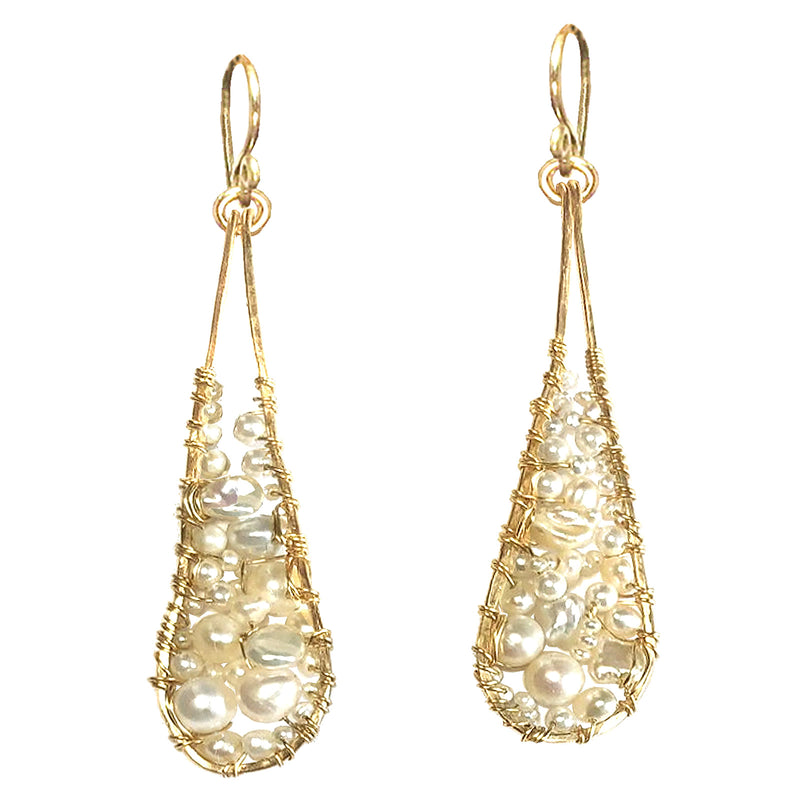 Hammered Pearl Long Drops