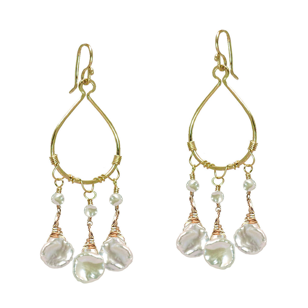 Hammered Keshi Pearl Drop Hoops