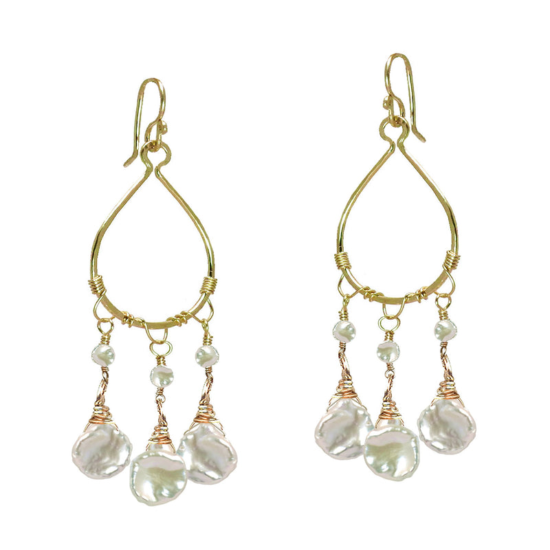 Hammered Keshi Pearl Drop Hoops