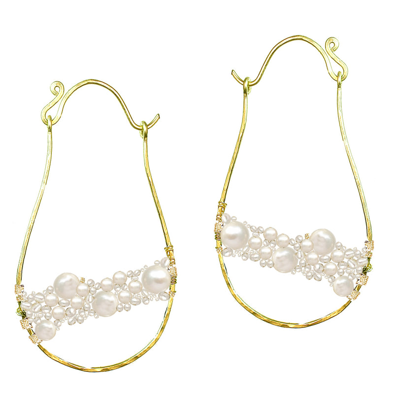 Hammered Pearl Drop Hoops