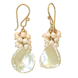 Clustered Ivory Pearl Earrings with Coin Pearl Drop