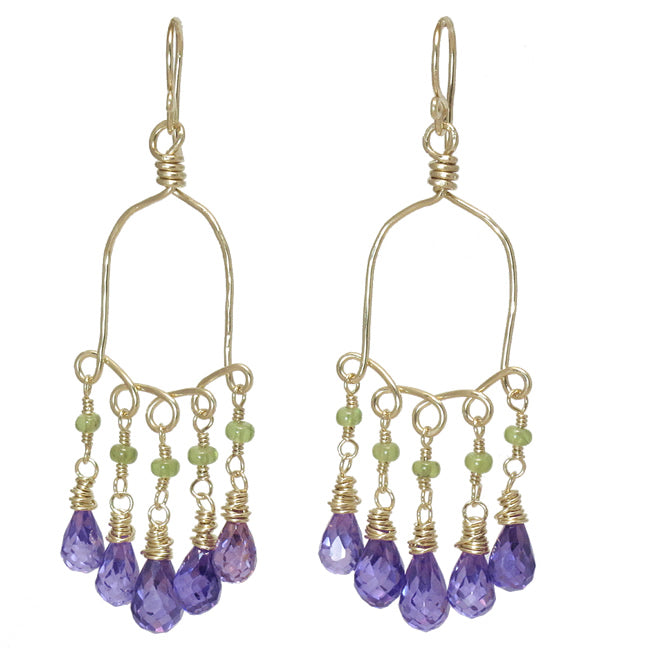 Hammered Half-Round Hoop Earrings with Peridot & Amethyst