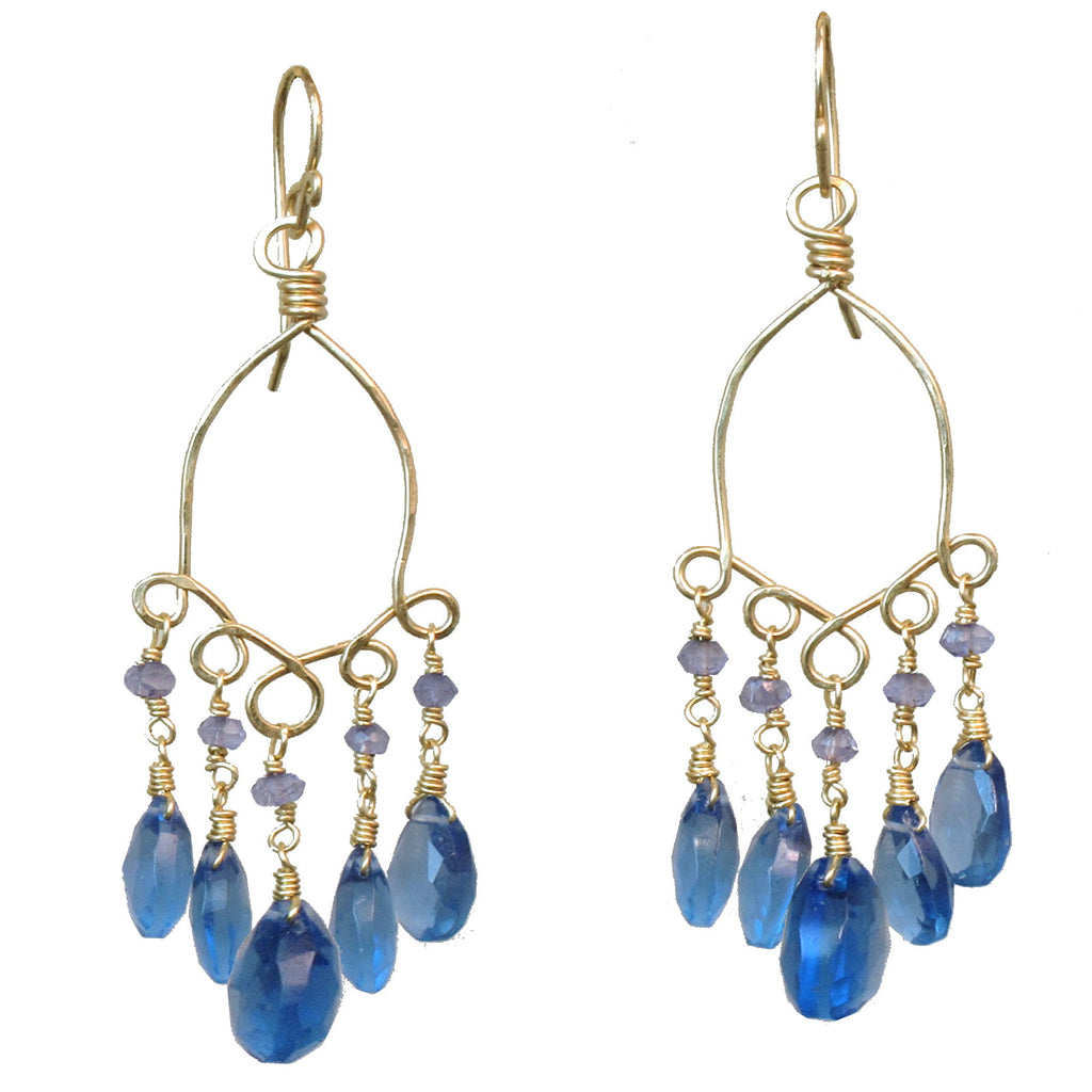 Hammered Drop Earrings with Blue Sapphire & London Blue Quartz