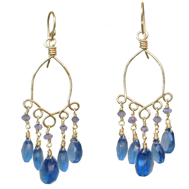Hammered Drop Earrings with Blue Sapphire & London Blue Quartz