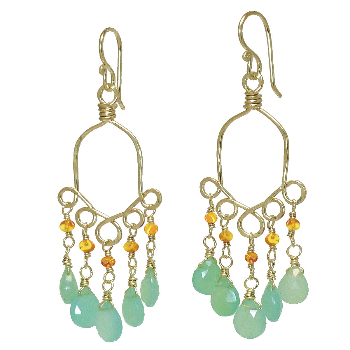 Hammered Half-Round Hoop Earrings with Mandarin Garnet & Chrysoprase - ClickThatClicks 