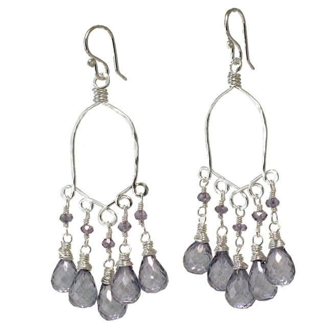 Hammered Drop Earrings with Blue Sapphire & Blue Quartz