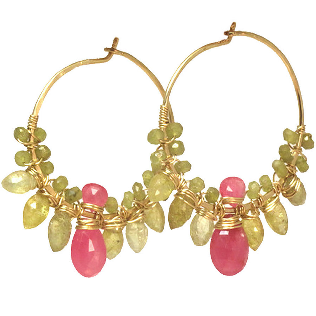 Bloom & Berry Hoops – Green Garnet & Pink Sapphire