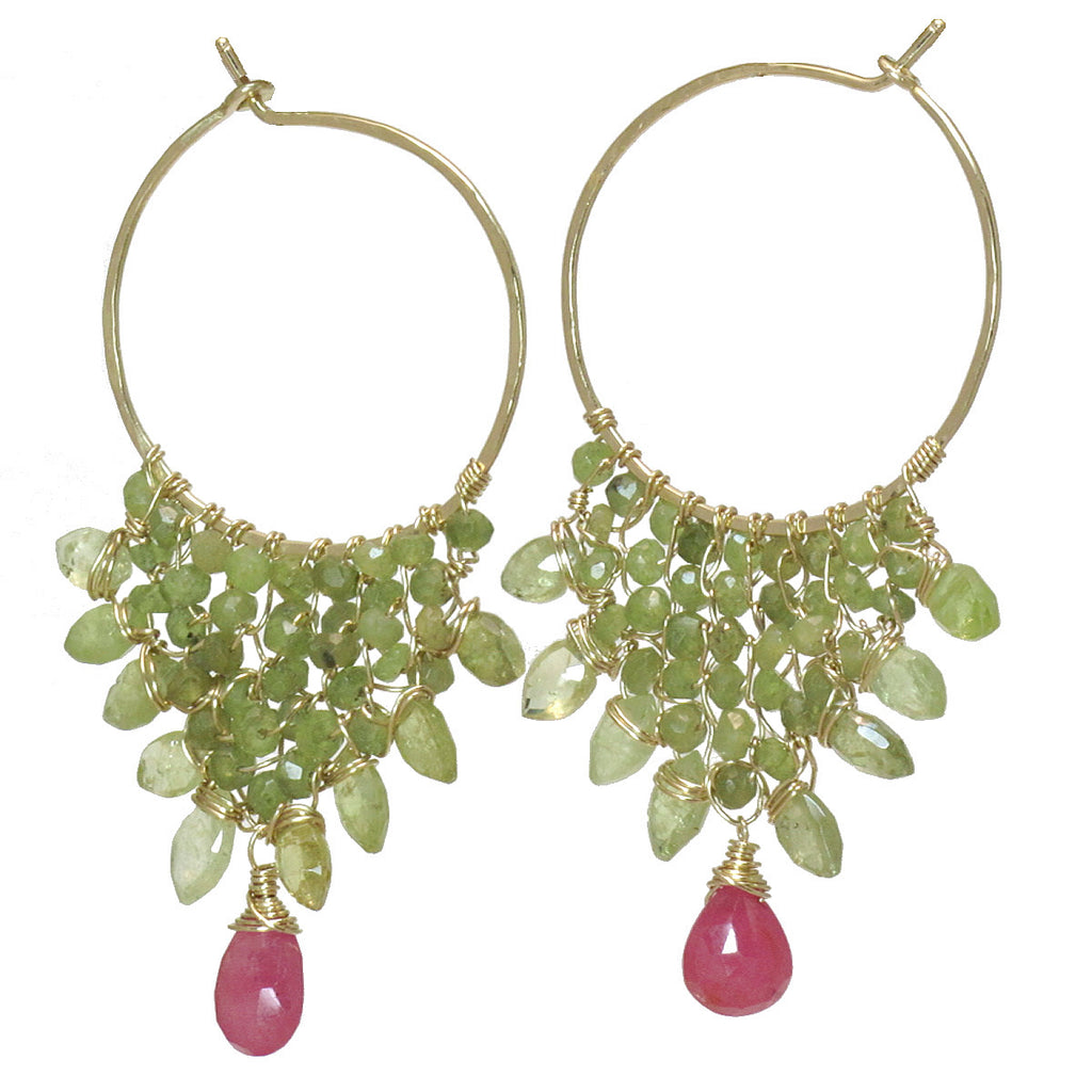 Bloom & Berry Hoops – Green Garnet & Pink Sapphire