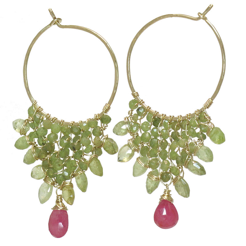 Bloom & Berry Hoops – Green Garnet & Pink Sapphire