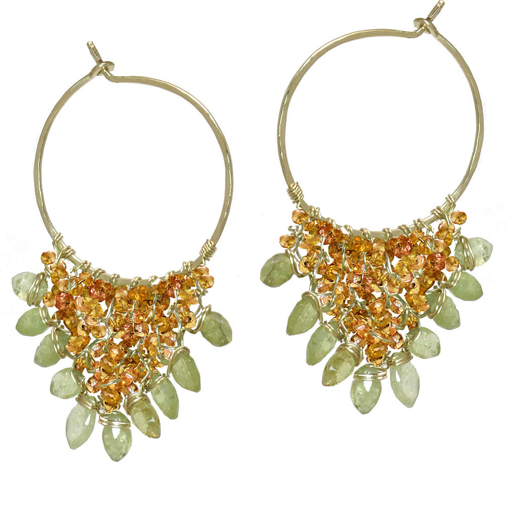 Citrus Fire Hoops – Orange Sapphire & Green Garnet