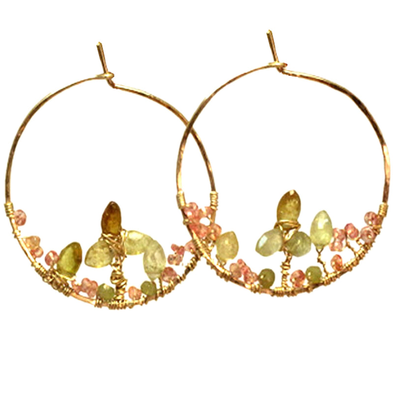 Citrus Ember Hoops – Orange Sapphire & Green Garnet