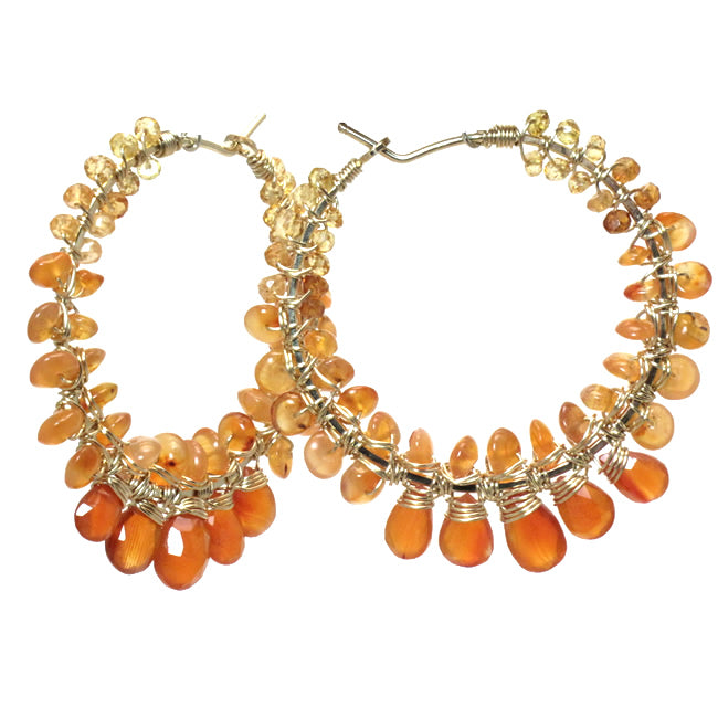 Sunfire Glow Hoops – Citrine, Mandarin Garnet & Carnelian