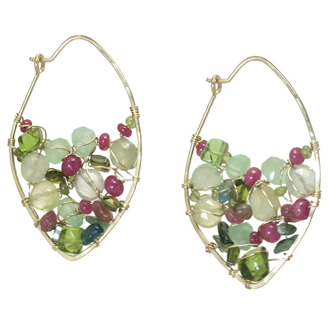 Garden Aura Marquis Hoops – Prehnite, Tourmaline & Peridot