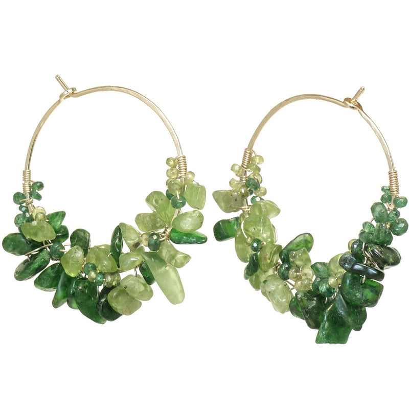 Green Spark Duo Hoops – Tsavorite & Peridot Earings