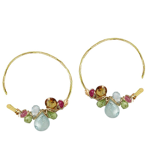 Berry Coast Gem Hoops – Pink Ruby, Mandarin Garnet Hoop Earings - ClickThatClicks 