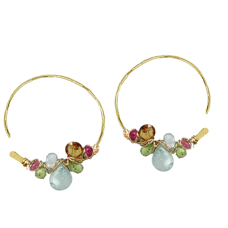 Berry Coast Gem Hoops – Pink Ruby, Mandarin Garnet Hoop Earings
