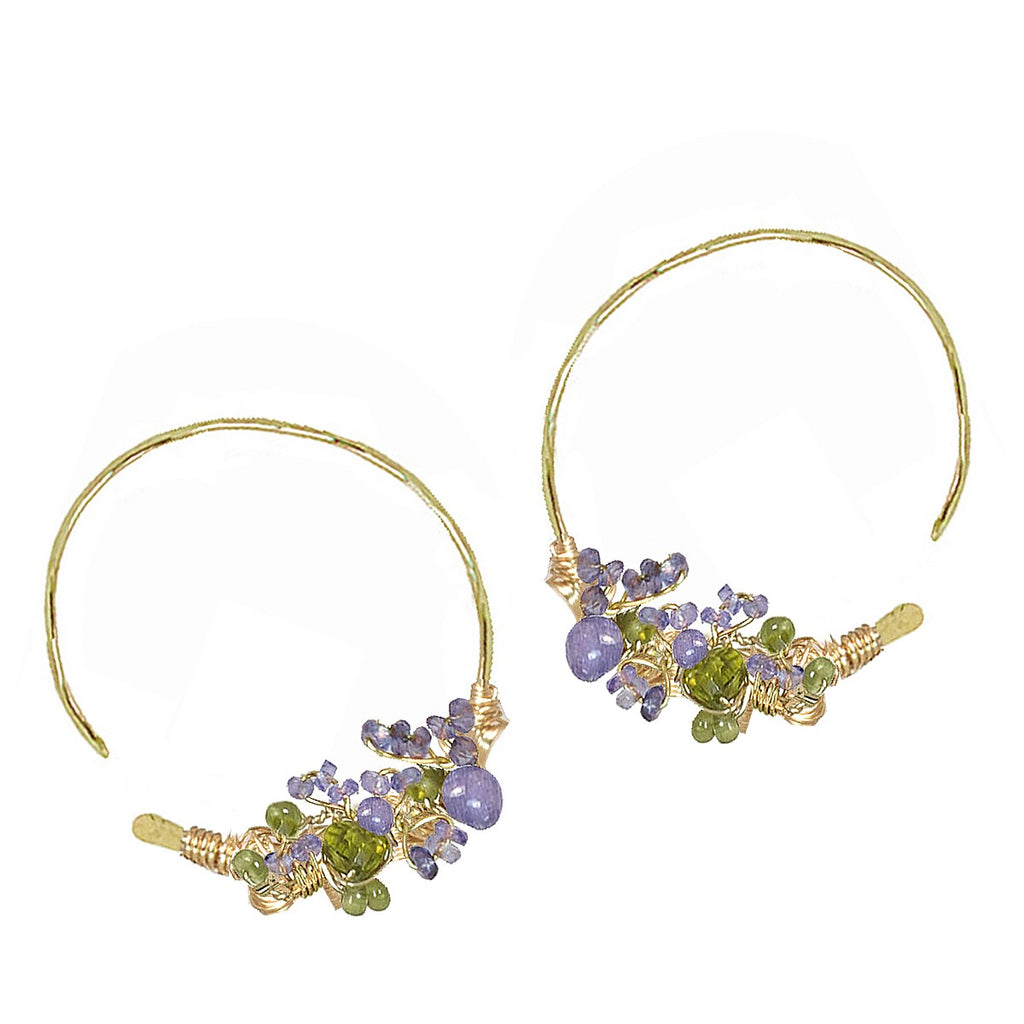 Hammered Open Gemstone Hoops