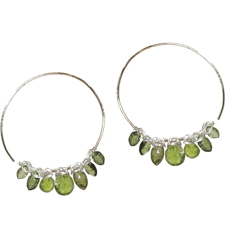 Green Garnet Hammered Open Hoops