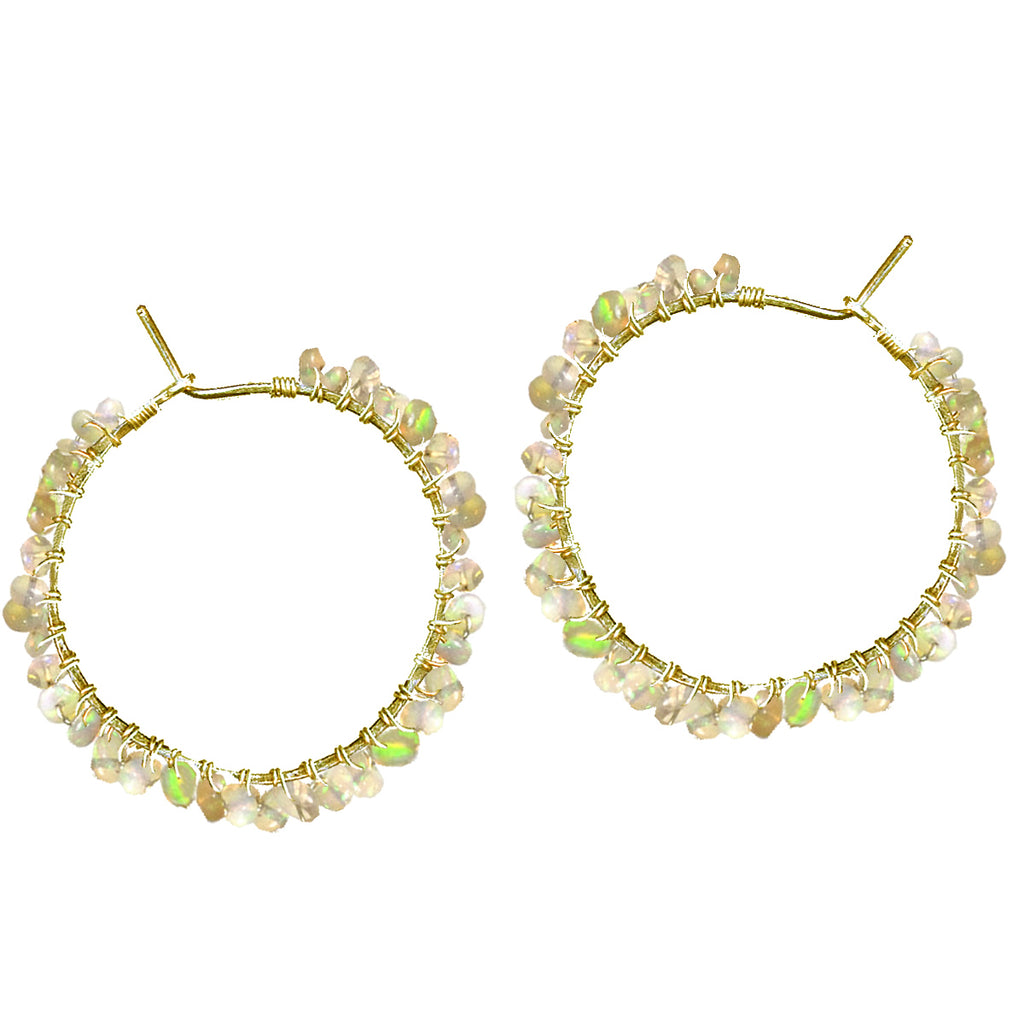Ethiopian Welo Opal Hammered Hoops