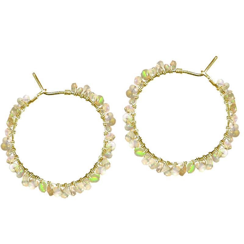 Ethiopian Welo Opal Hammered Hoops