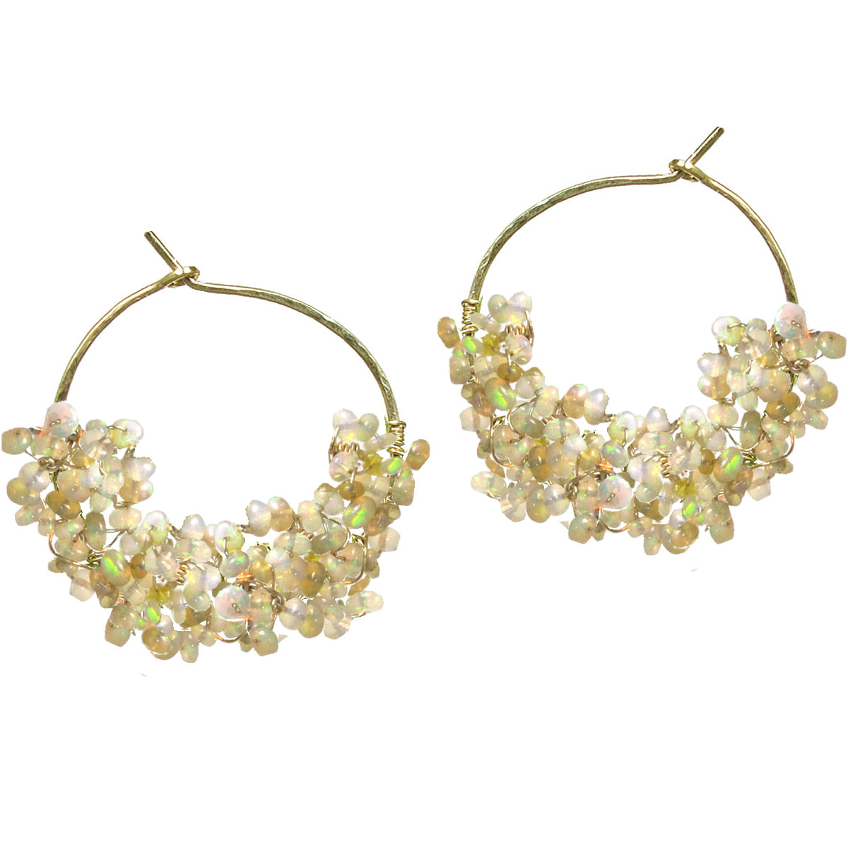 Ethiopian Welo Opal Hammered Hoops - ClickThatClicks 