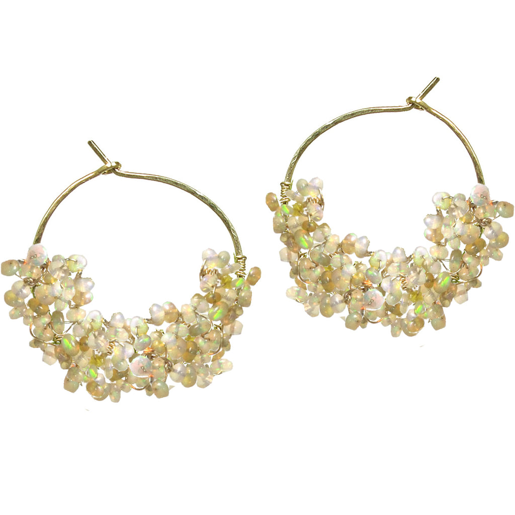 Ethiopian Welo Opal Hammered Hoops