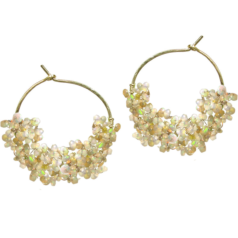 Ethiopian Welo Opal Hammered Hoops