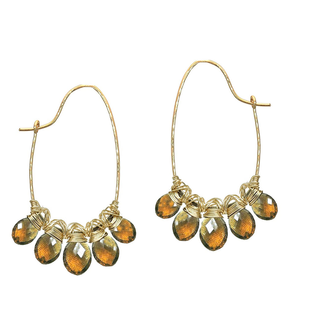 Half-Round Hoops Wrapped with Whiskey Quartz