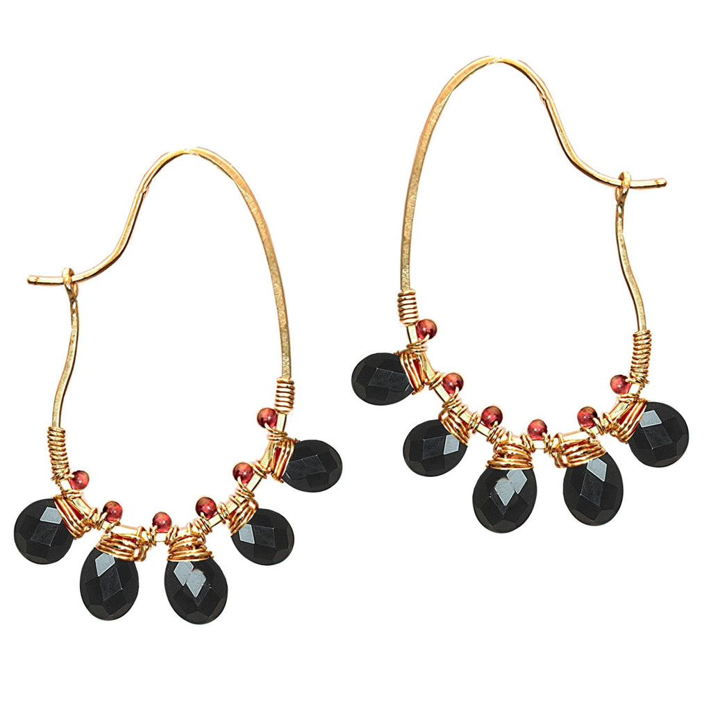 Half-Round Hoops Wrapped with Garnet & Black Spinel