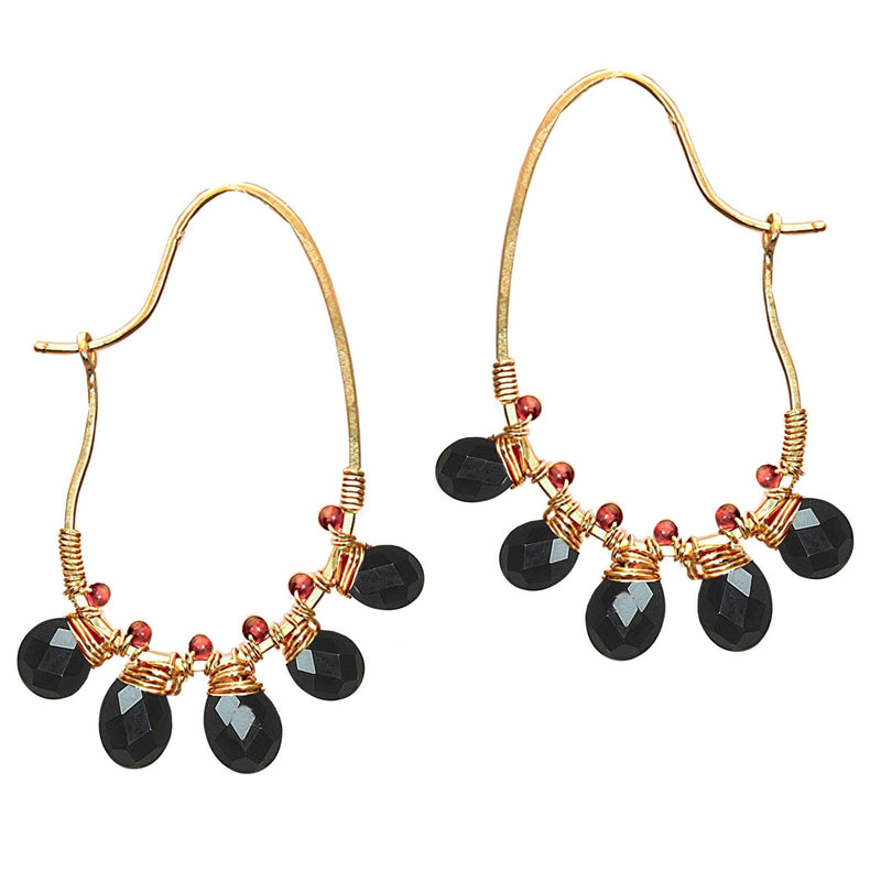 Half-Round Hoops Wrapped with Garnet & Black Spinel