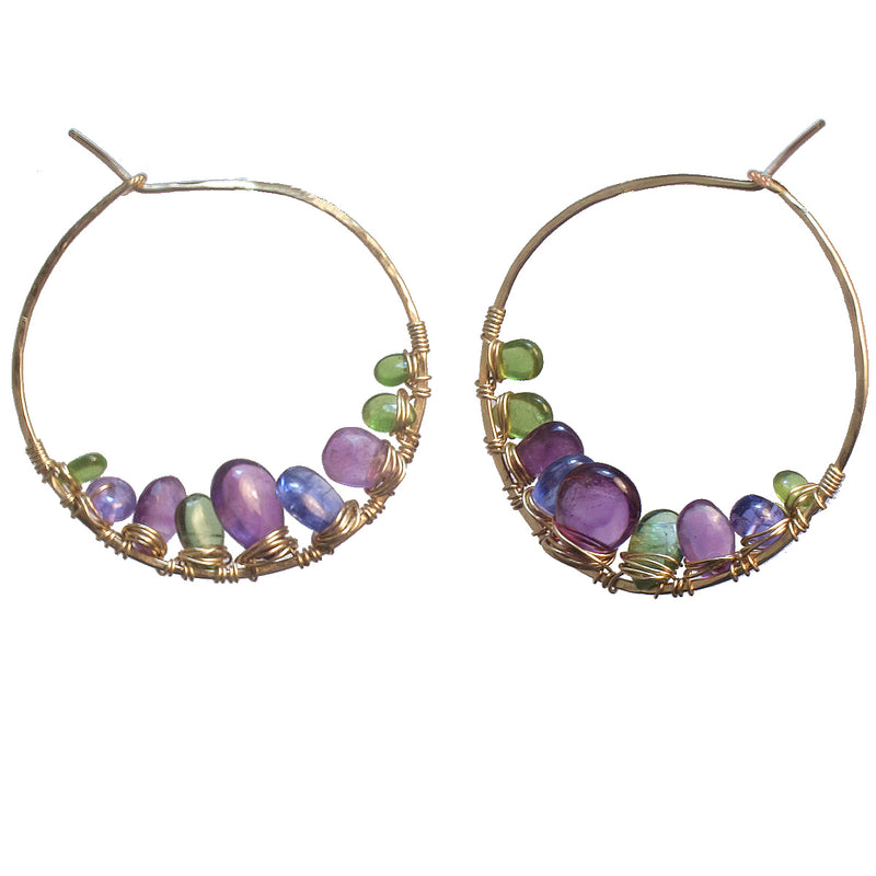 Amethyst, Topaz, Tanzanite & Peridot Prism Hoops