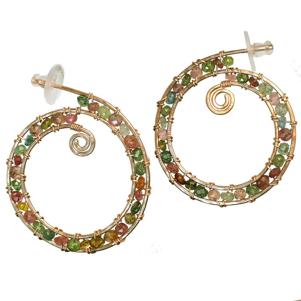 Custom Gemstone Wrapped Hammered Hoops