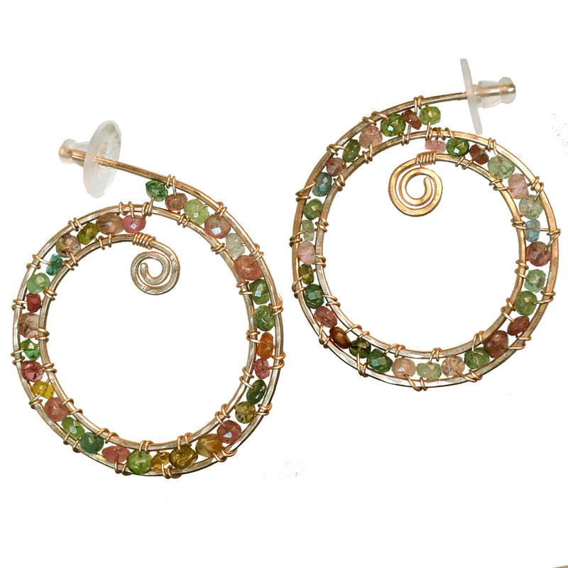 Custom Gemstone Wrapped Hammered Hoops