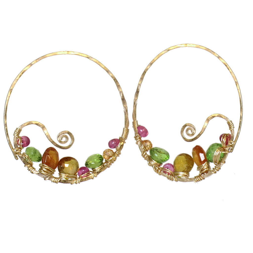 Peridot, Mandarin Garnet & Ruby Spark Hoops