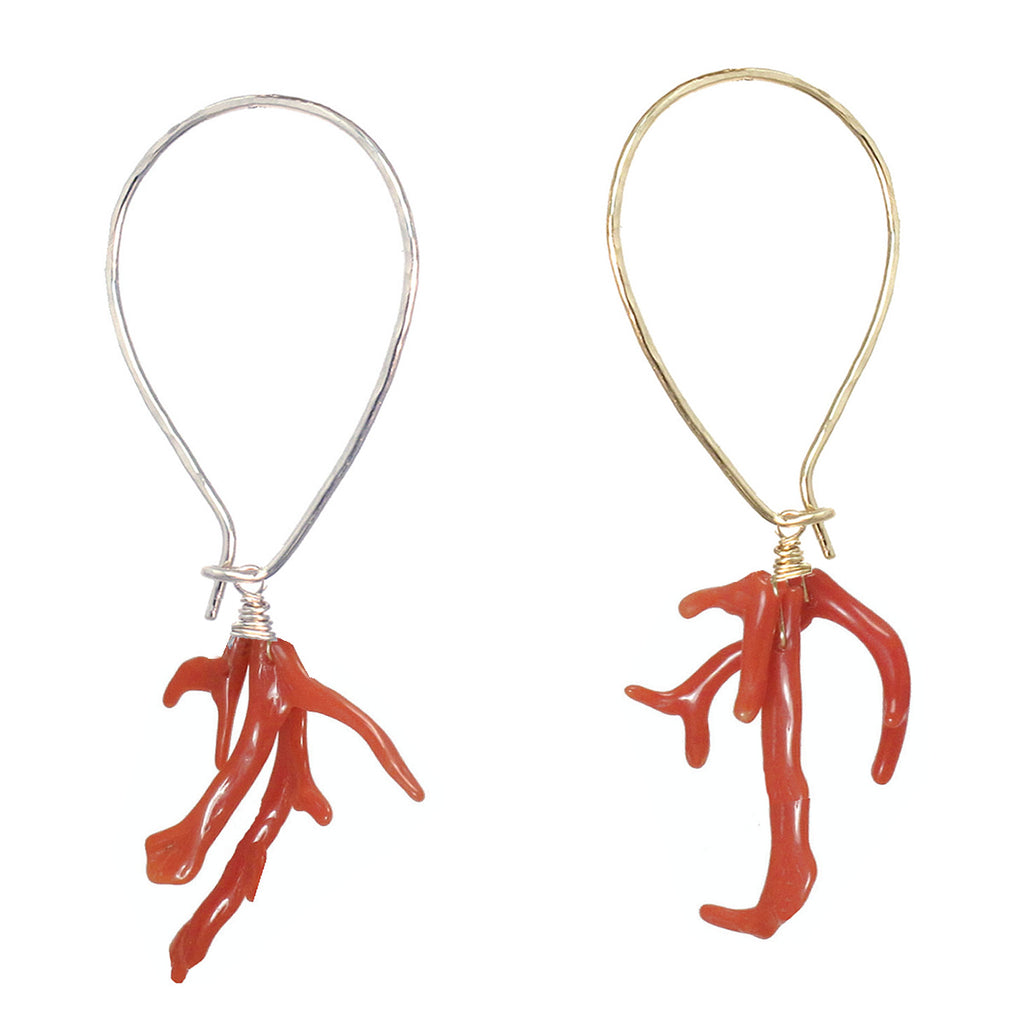 Red Coral Oval Hook Earrings
