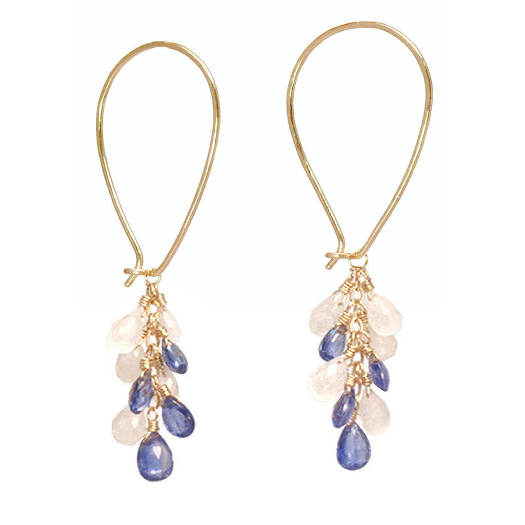 Moonstone & Iolite Long Earwires