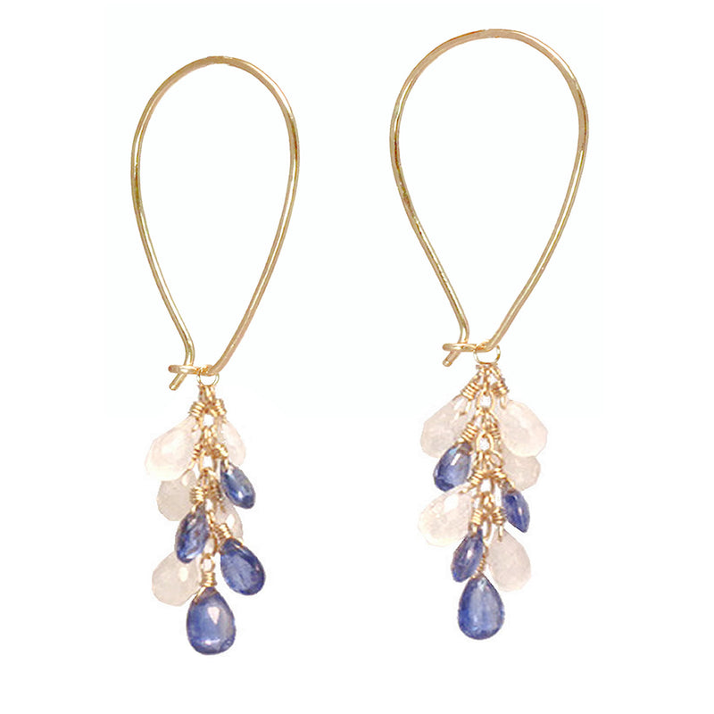 Moonstone & Iolite Long Earwires