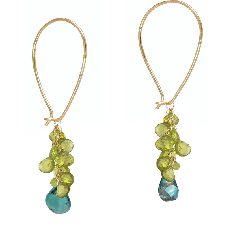 Vessonite & Turquoise Long Earwires