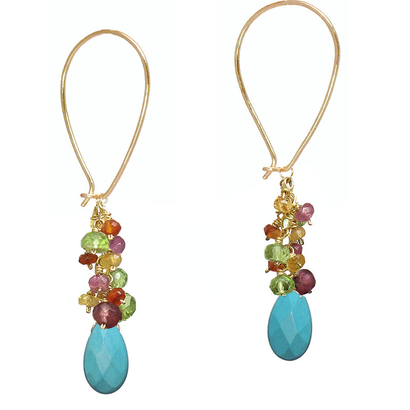 Pink Ruby & Multi-Gem Long Earwires