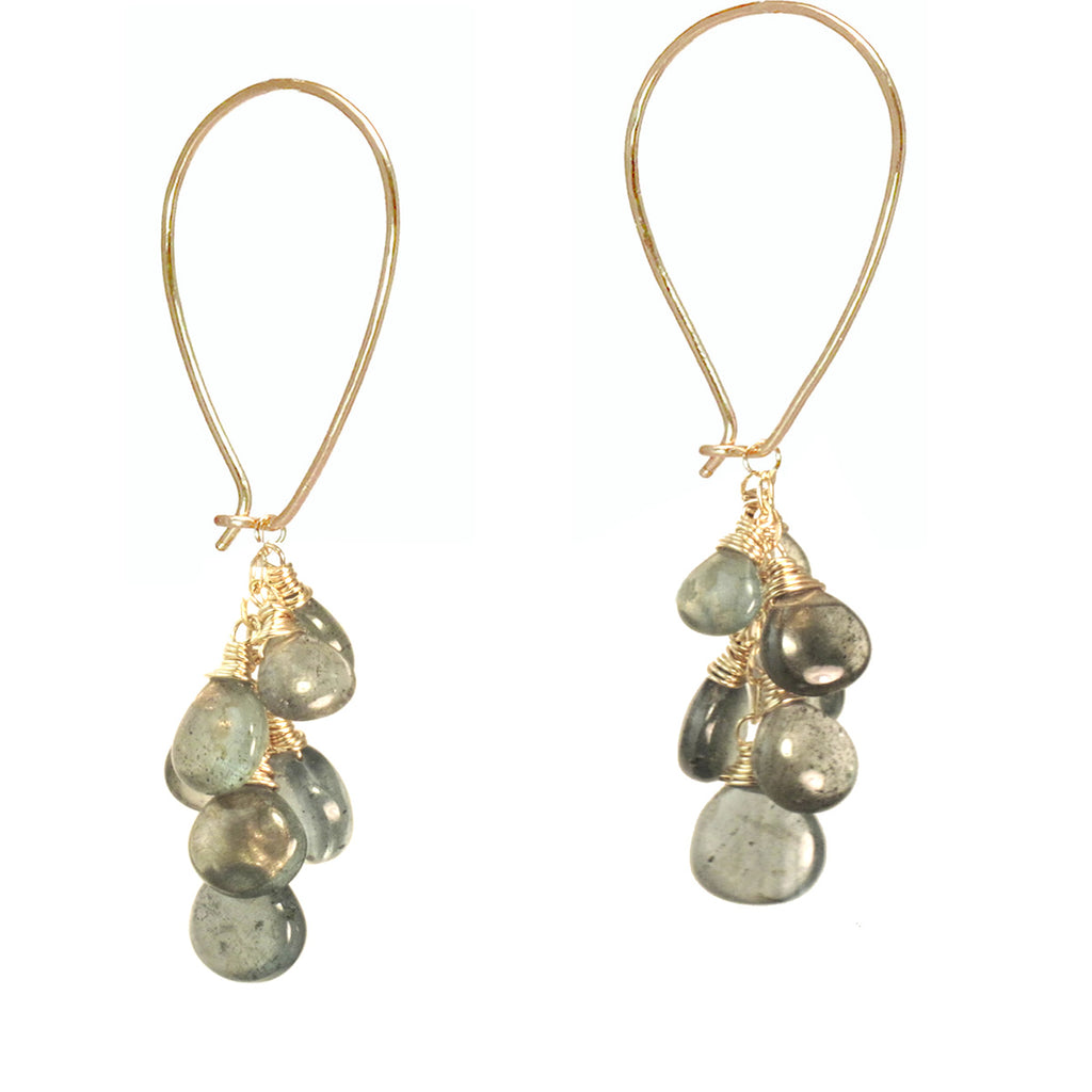 Moss Aquamarine Cluster Long Earwires