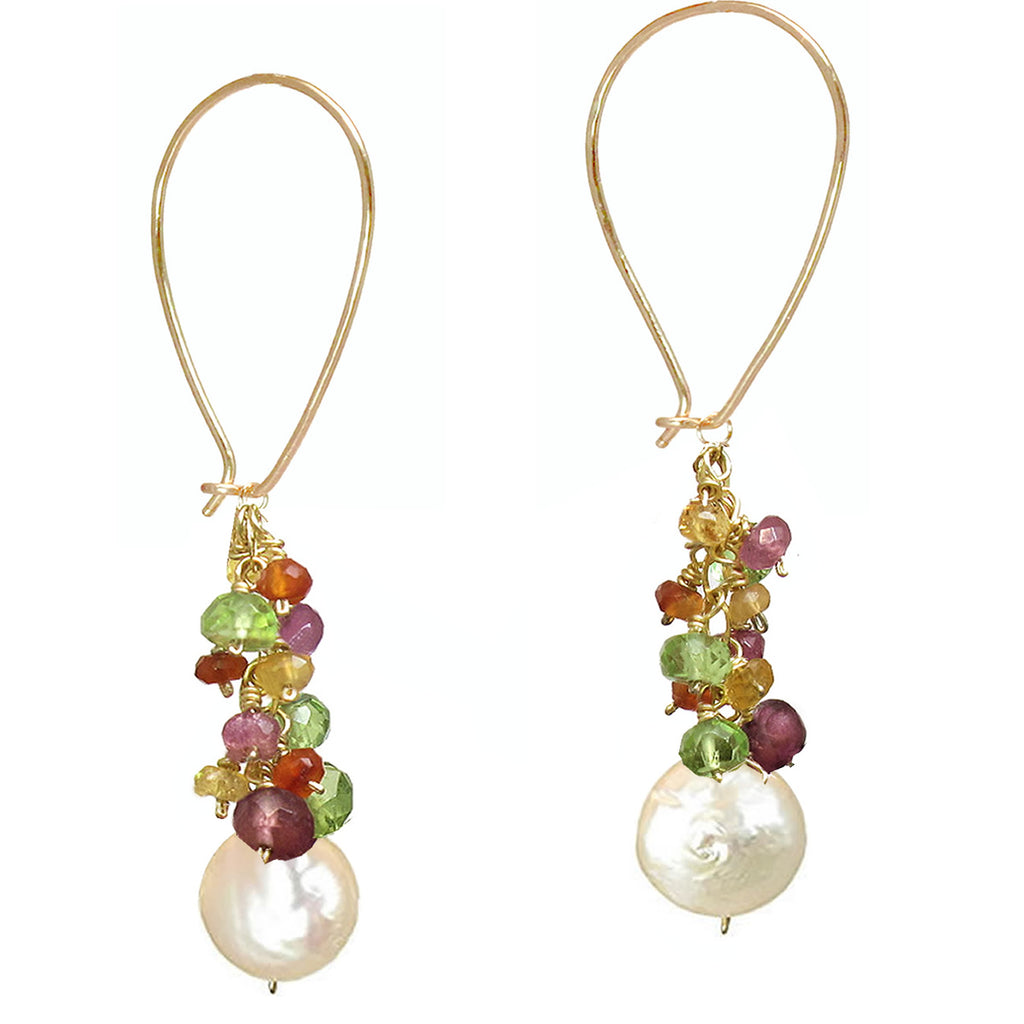 Ruby, Citrine, Peridot & Pearl Long Earwires
