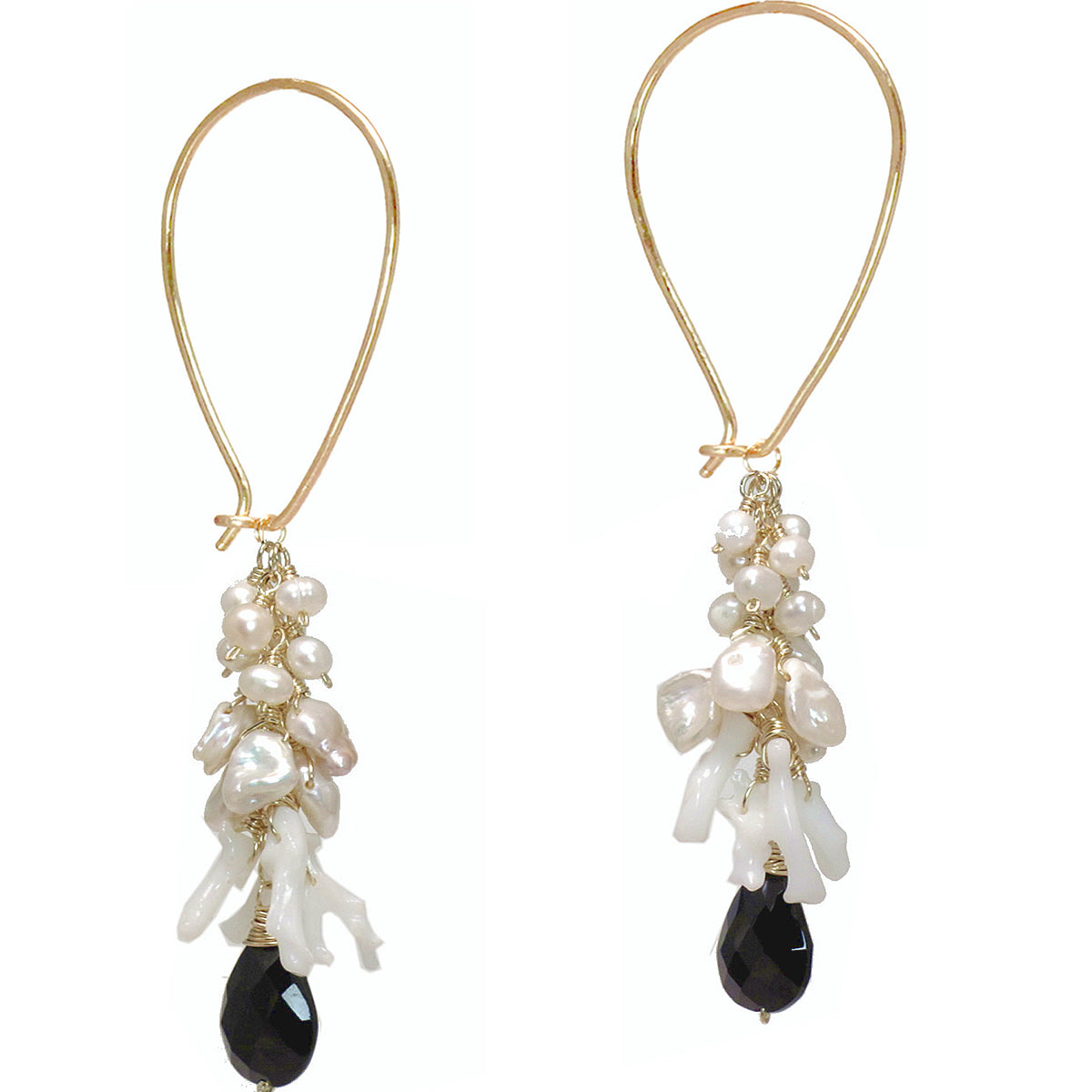 Pearl, Coral & Onyx Long Earwires - ClickThatClicks 