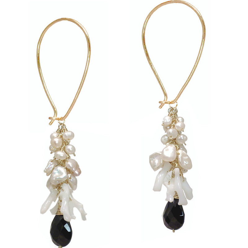 Pearl, Coral & Onyx Long Earwires