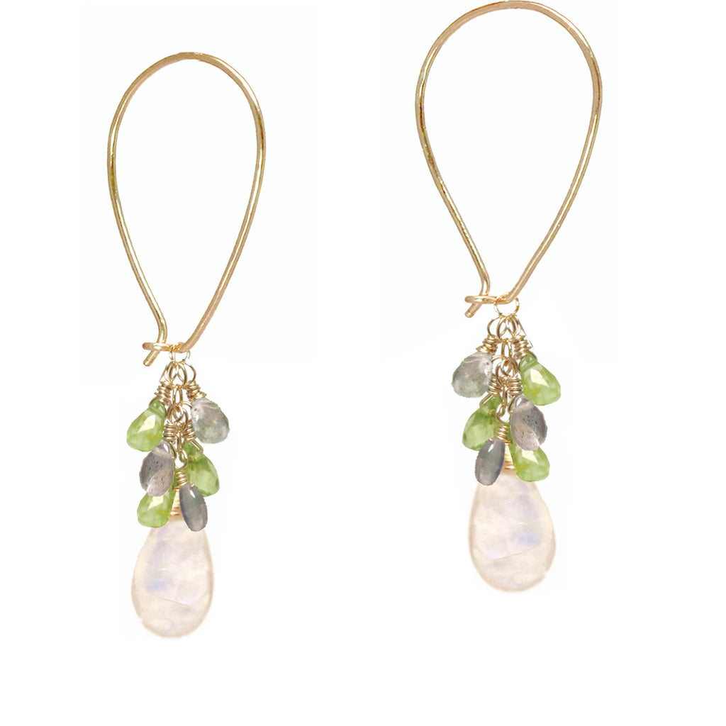 Peridot, Aquamarine & Moonstone Long Earwires