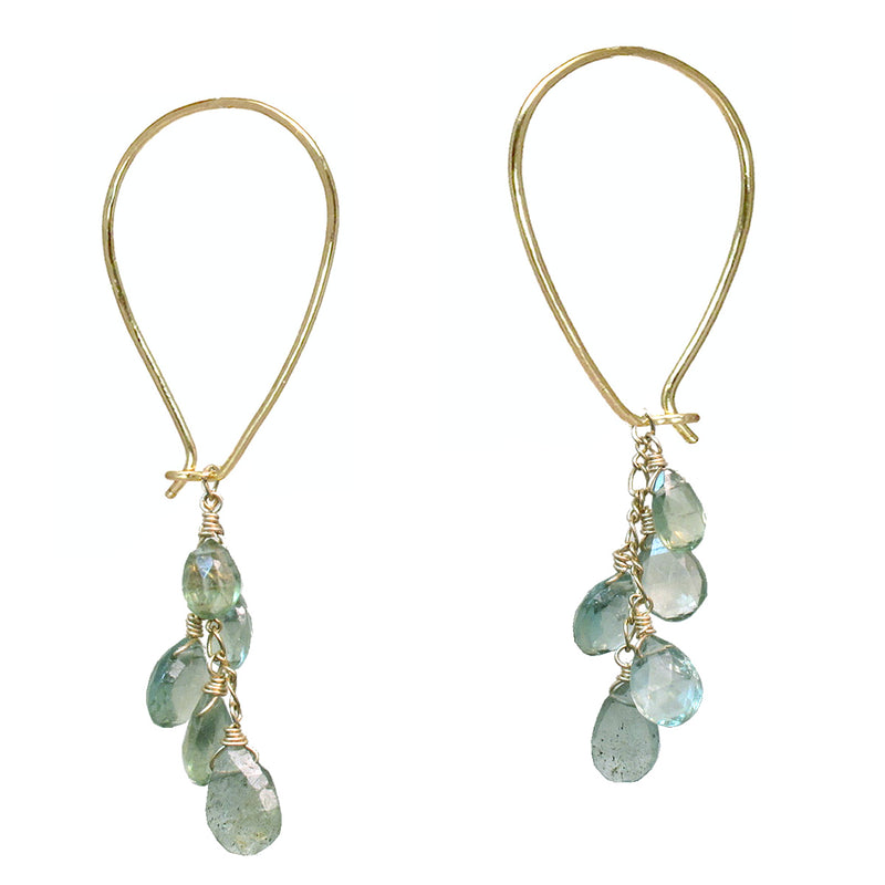 Hammered Hook Earrings with Green Apatite Cluster