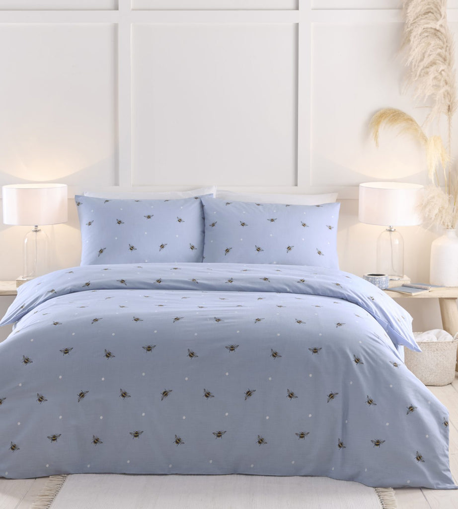 Bees Blue Duvet Set – Pastel Blue Bee Print Cotton Mix Bedding