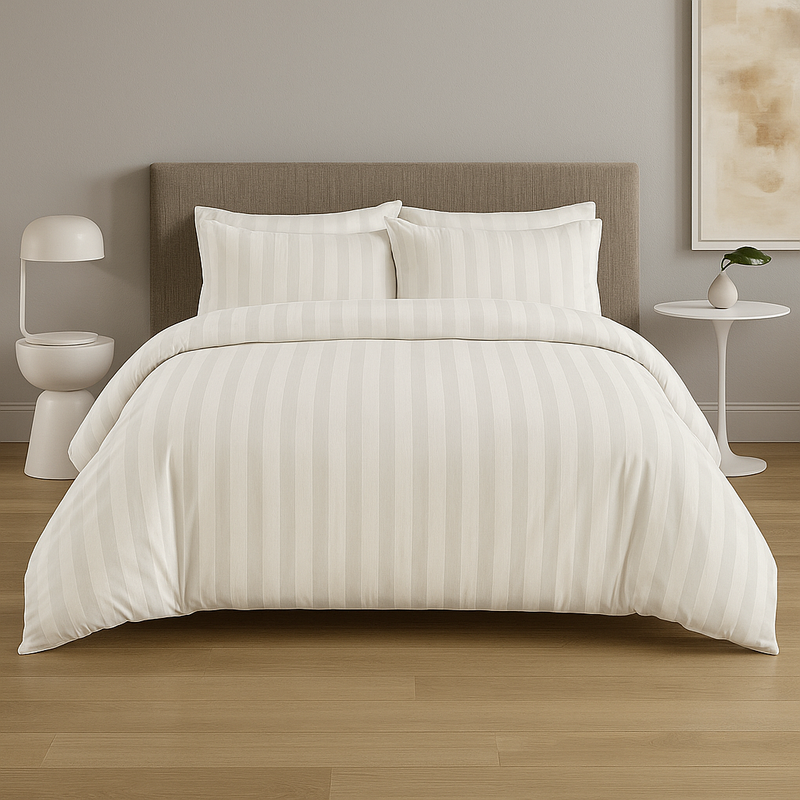 Bellissimo Satin Stripe Single Duvet Set – Crisp White Polycotton Bedding