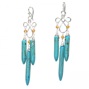 Carnelian & Turquoise Magnesite Hammered Wire Earrings