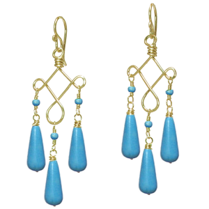Turquoise Magnesite Hammered Wire Earrings