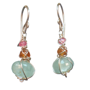 Wrapped Branch Earrings with Pink Ruby, Mandarin Garnet & Aquamarine